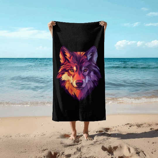 Floral Wolf Vintage Flowers Wolf Face for Wolves Beach Towels