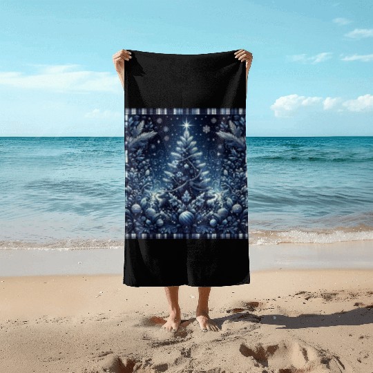 flannel blue and white christmas Beach Towels