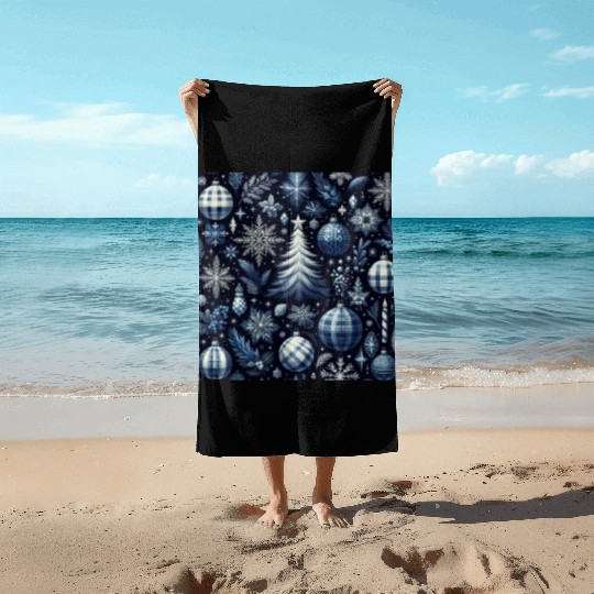 flannel blue and white christmas Beach Towels