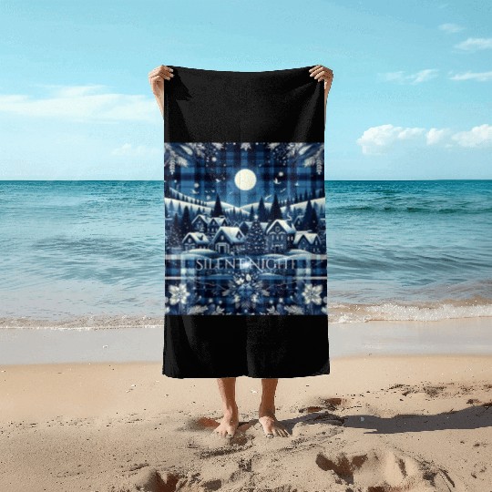 flannel silent night blue and white christmas Beach Towels
