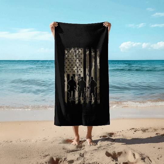 Bottomland Camo American Flag Soldiers Beach Towels