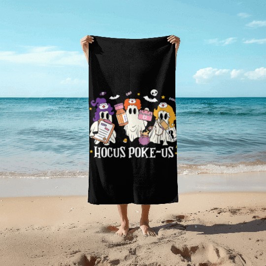 Hocus Poke-Us Funny Ghost Vintage Halloween Movie Beach Towels