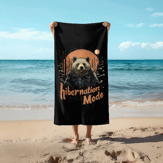Hibernation Mode Brown Bear Beach Towels