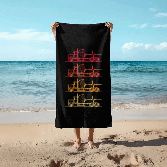 Truck driver heart beat Trucker Funny Truck Driver Beach Towels