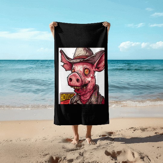 hillbilly redneck zombie cowboy pig Beach Towels