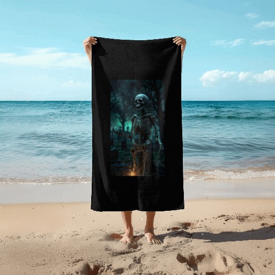Rising Skeleton in the Graveyard Beach Towels