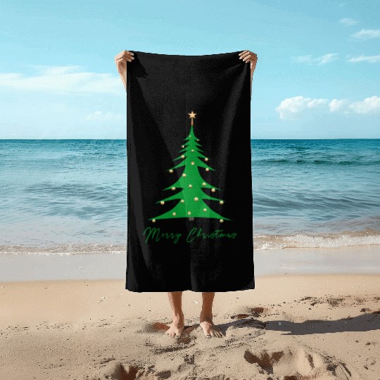 Elegant Christmas Tree with Gold Ornaments Beach Towels