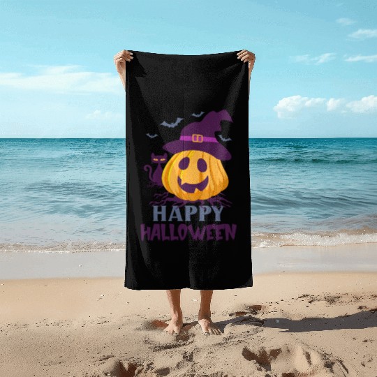 Trick Or Treat Happy Halloween Funny Pumpkin Hat Beach Towels