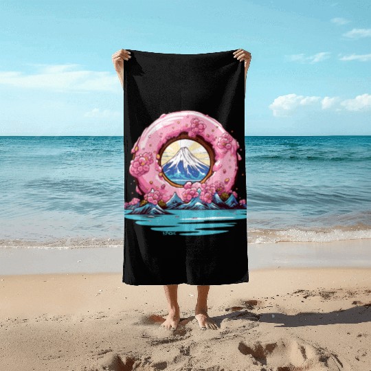 Japan Sakura Blossom Mount Fuji Donut Beach Towels