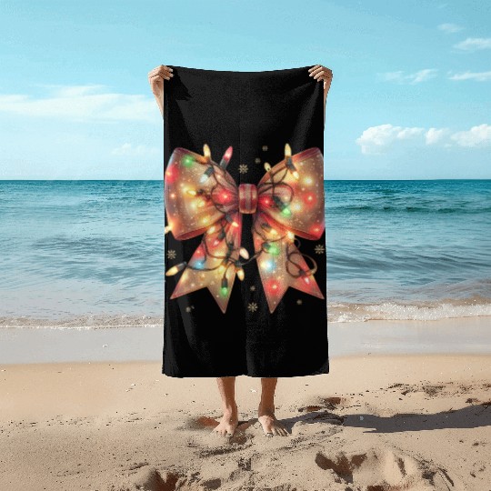 Christmas Light Coquette Bow Beach Towels