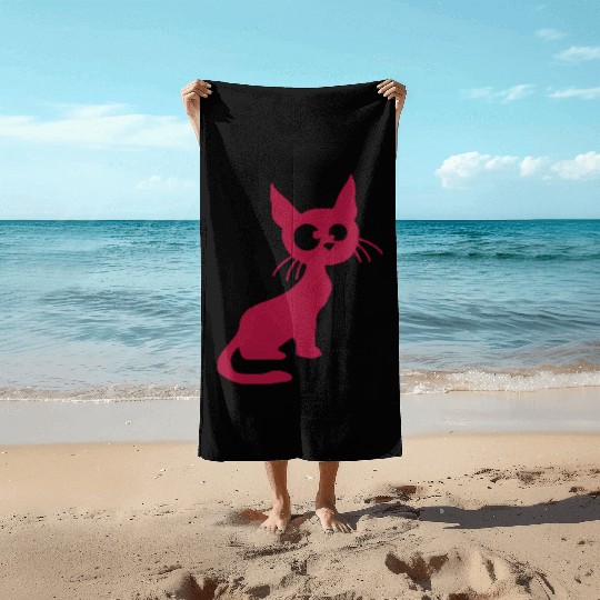 Crazy Cat Squinting Funny Eyes Grimace Fun Cartoon Beach Towels