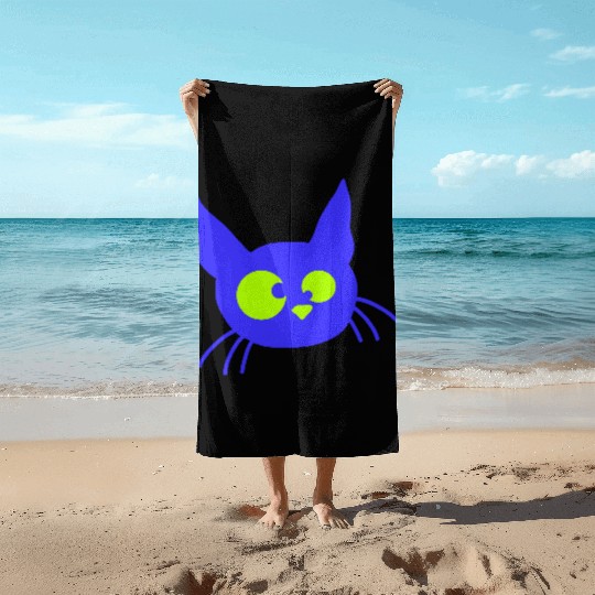 Crazy Cat Squinting Funny Eyes Grimace Fun Cartoon Beach Towels
