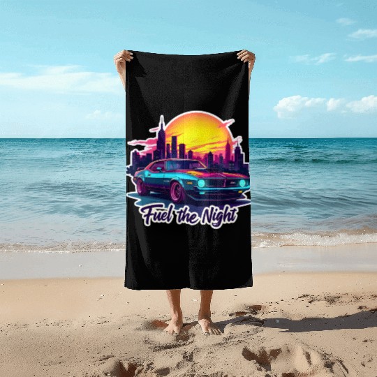 Cyberpunk Muscle Car Beach Towels