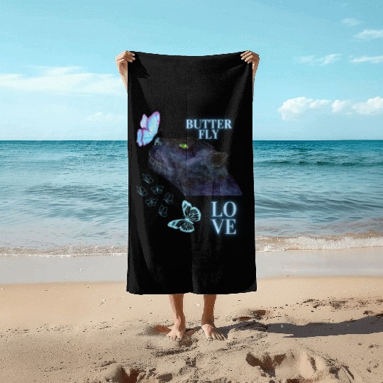 black panther lover butterfly Beach Towels