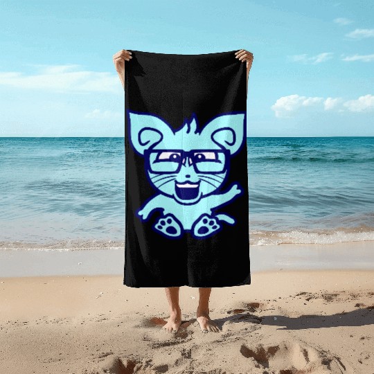 Nerd Cat Horn-rimmed Glasses Geek Smart Kitten Fun Beach Towels