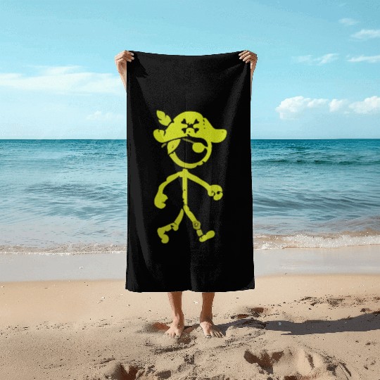 Pirate Stick Figure Beach Towels Distressed Yellow