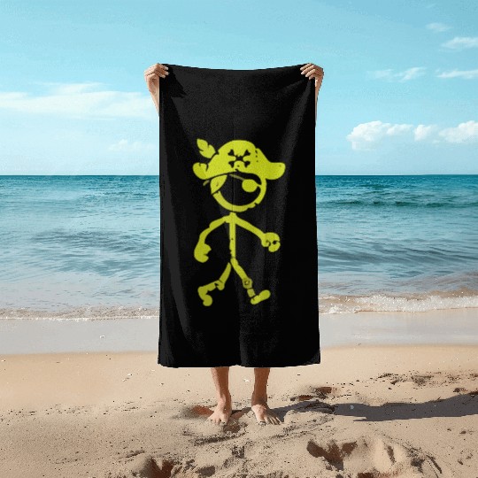 Pirate Stick Figure Beach Towels Distressed Yellow