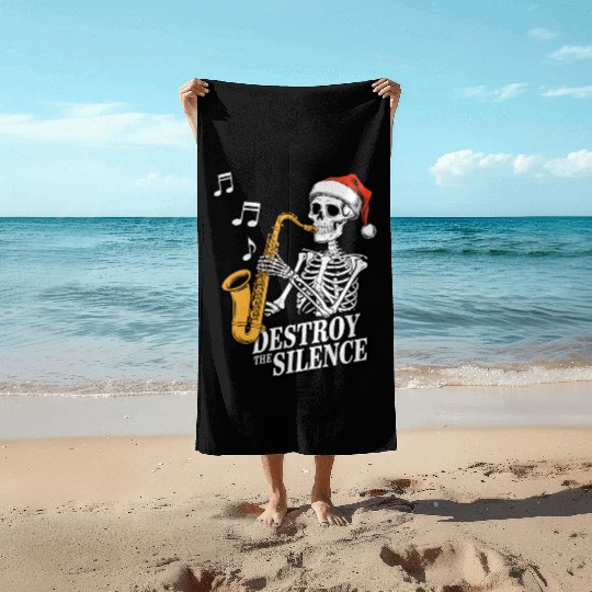 Skeleton Saxophone Destroy the Silence Music Beach Towels