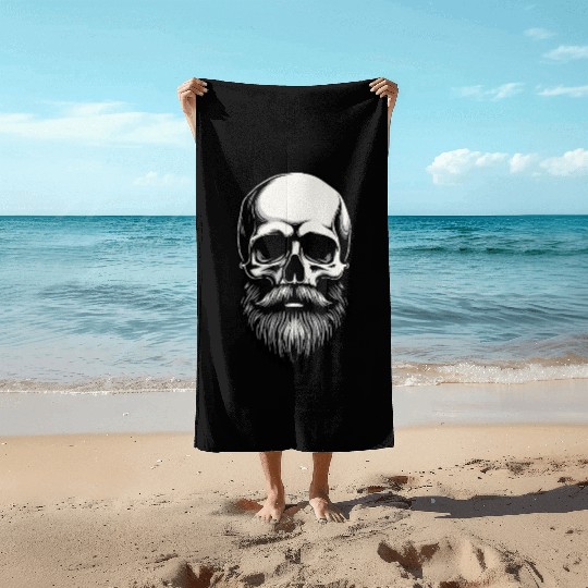 Bearded Skull Art - Dark Gothic Illustration Beach Towels