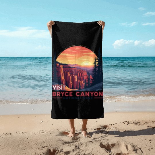 Bryce Canyon National Park Retro Illustraion V 01 Beach Towels