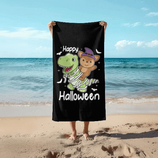 Deer Happy Halloween T-rex Mummy Costume Beach Towels