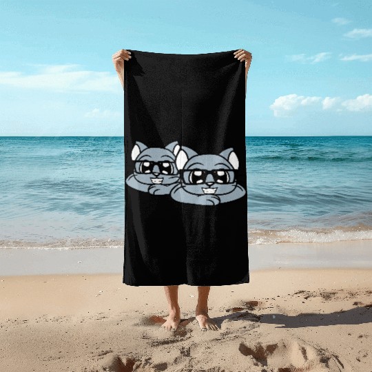 2 Nerd Cats Horn-rimmed Glasses Geek Smart Kitten Beach Towels