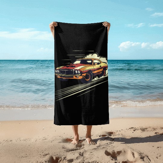 Classic Muscle Car in Action Beach Towels
