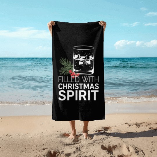 Filled With Christmas Spirit Festive Cheer Artwork Beach Towels