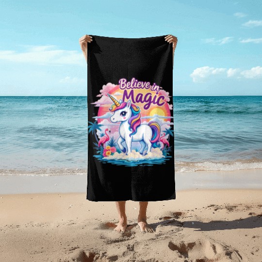 Believe In Magic Unicorn Fantasy Adventure Beach Towels
