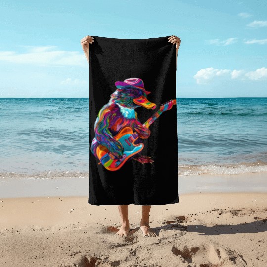 Platypus Mammal Guitar Cowboy Hat Popart Beach Towels