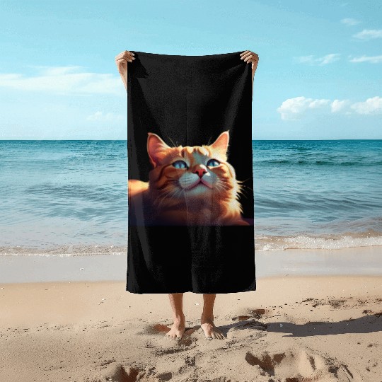 A Cute Orange Cat Beach Towels