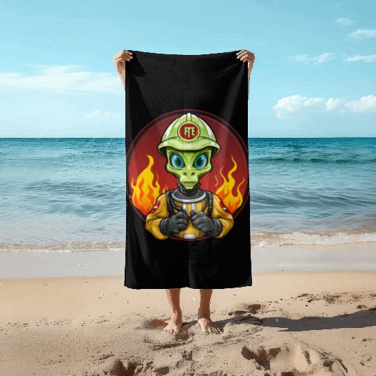 Aliens Firefighter Beach Towels