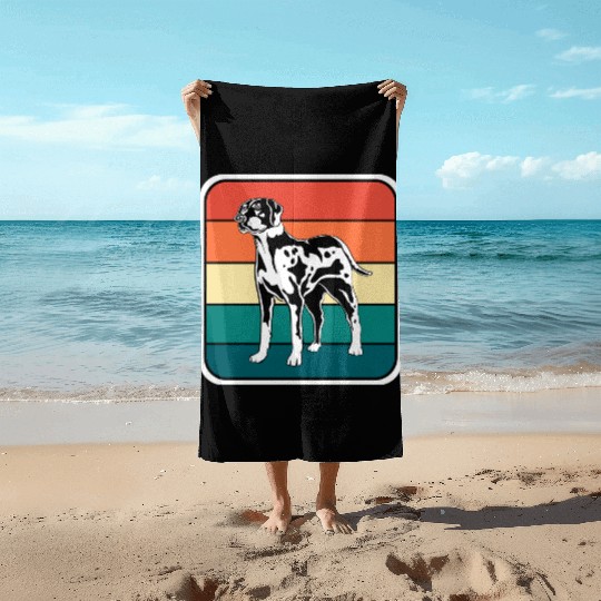 Retro Colorful Louisiana Catahoula Leopard Dog Beach Towels