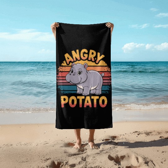 Moo Deng Angry Potato Hippo Humor Design Beach Towels