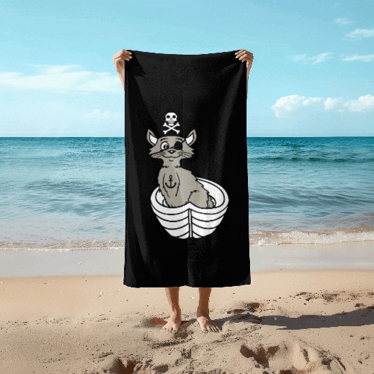 Pirate Cat Buccaneer Eye Patch Hat Rowing Boat Fun Beach Towels