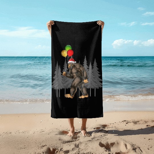 Bigfoot Believe Christmas Tree Sasquatch Santa Beach Towels