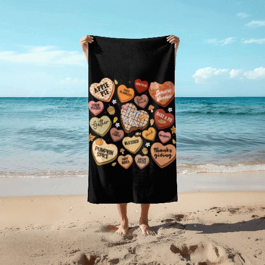fall candy hearts Beach Towels