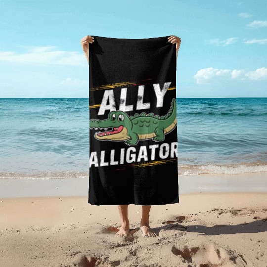 Funny Reptile Pride Month LGBT Ally Cute Alligator Beach Towels