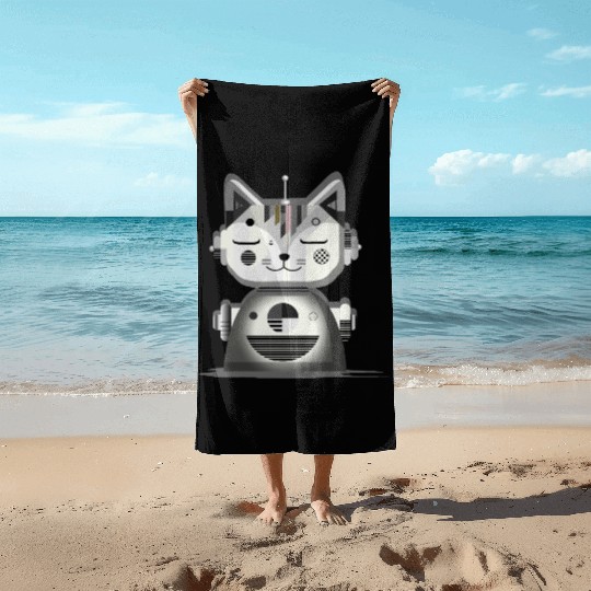 Geometric Robot Cat - Creative Illustration Beach Towels