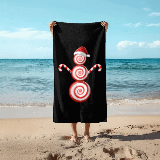 Funny Christmas Beach Towels Peppermint Candy Snowman