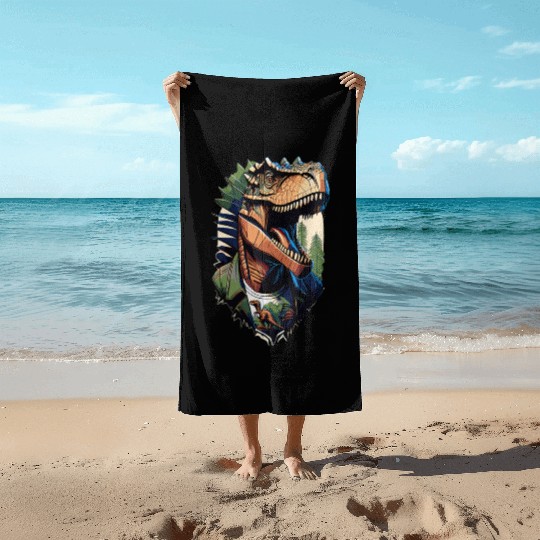 Tyrannosaurus style - Cool Raptor in Jacket Beach Towels