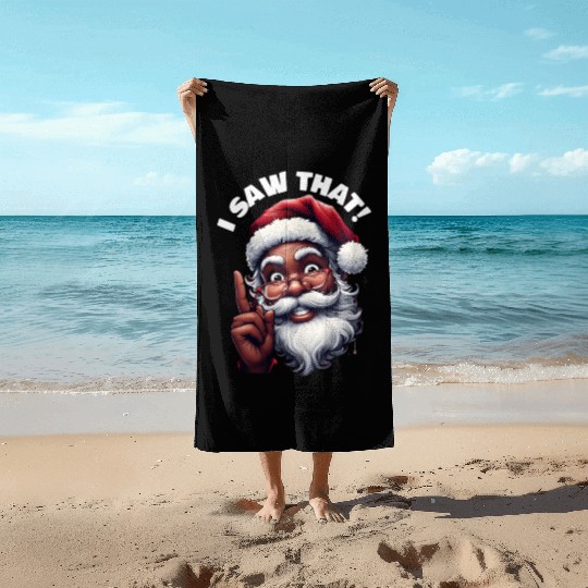 Santa's Watching Festive African American Santa Beach Towels