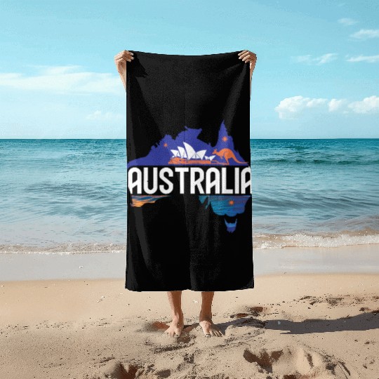 Australia Kangaroo & Sydney Opera House Map Beach Towels