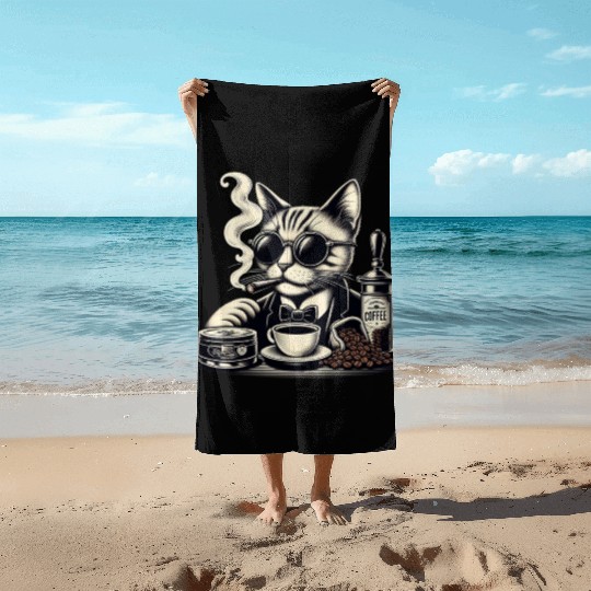 "Midnight Cat" Beach Towels