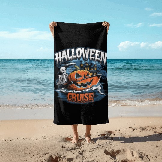 Halloween Cruise skull pumpkin Beach Towels