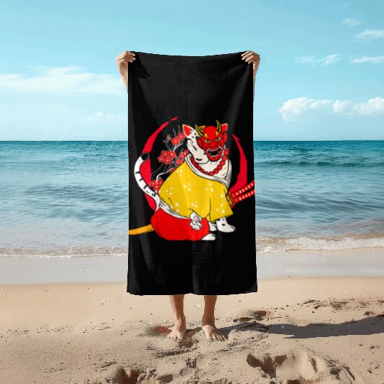 Kanji Japan Katana Oni Ninja Cat Samurai Beach Towels