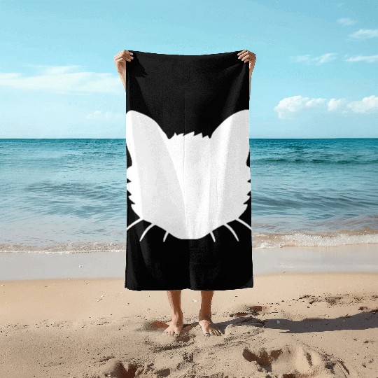 Cat Face Silhouette Kitten Head Outline Outline Beach Towels