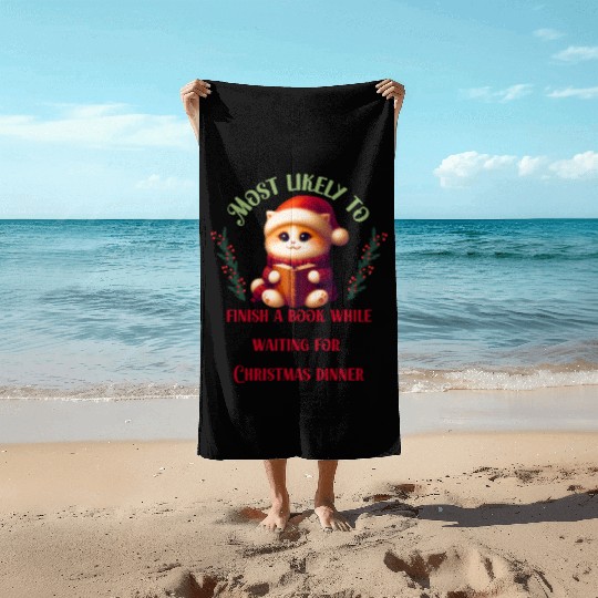 Most Likely To Christmas Bookish Quotes Beach Towels