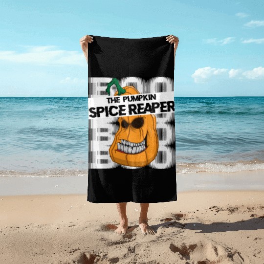 Pumpkin spice reaper halloween style coffee Beach Towels