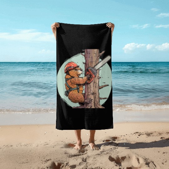 Beaver Lumberjack Chainsaw Beach Towels